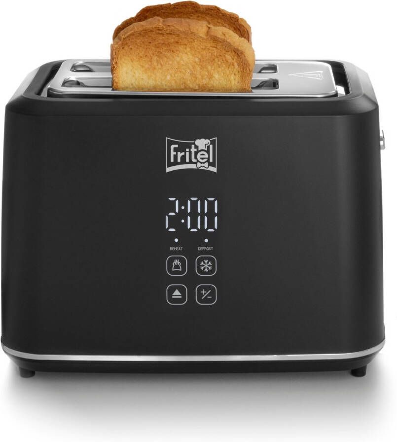 Fritel Toaster TO 2995 Stijlvolle Broodrooster 2 Sleuven 7 Toastniveaus 850W Touch Display Mat Zwart Uitneembare kruimellade + Broodjesopzet