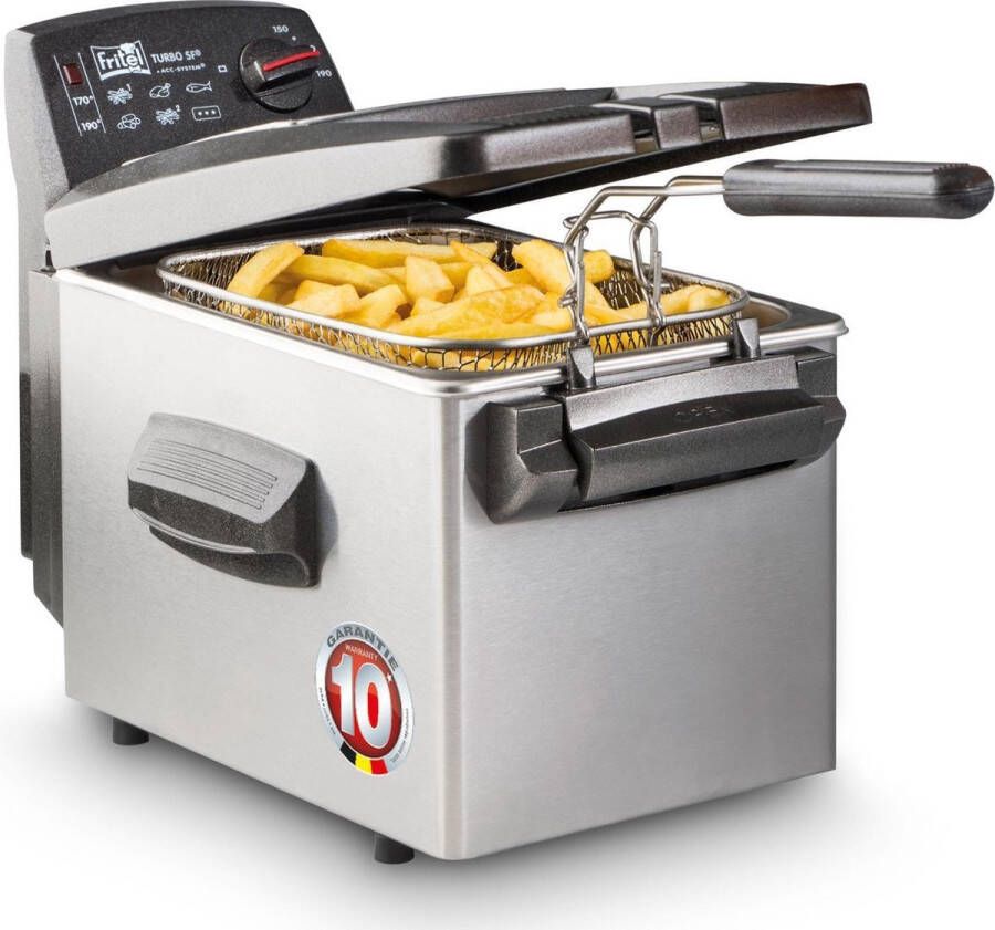 Fritel Frituurpan Turbo SF 4345 Frietketel met Filterdeksel Friteuse voor Olie + Vast Vet 3-5 pers. Frituurketel met Kijkvenster- 3200W 4L