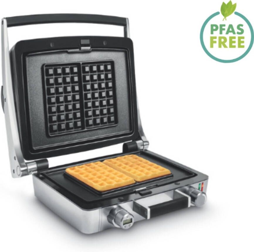 Fritel WaffleTastic CW 3647 Wafelijzer Wafeltoestel 6x10 Wafels 41x26cm 1600W – Verwisselbare Bakplaten – PFAS-vrij + 60' Timer Licht Grijs