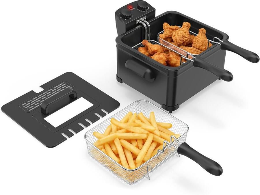 Friteuse 2000 W vetfriteuse met thermostaat 150-190 graden Celsius timer uitneembaar oliereservoir + kijkvenster en oververhittingsbeveiliging ideaal voor keuken en huishouden zwart 5