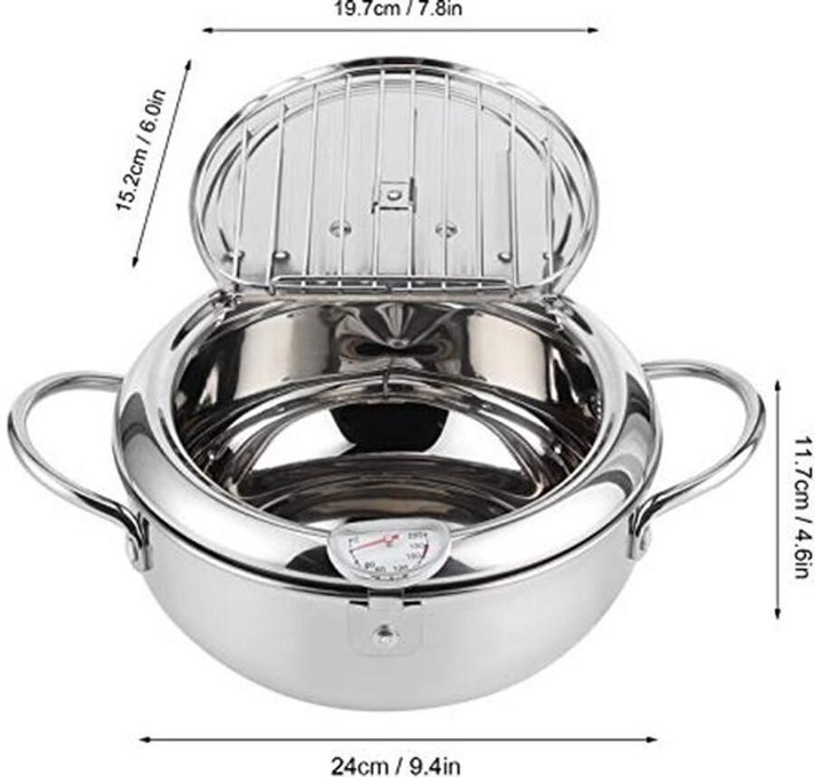 Friteuse mini roestvrijstalen friteuse temperatuurgecontroleerd huishouden in Japanse stijl geschikt voor inductiekookplaat(24 cm)