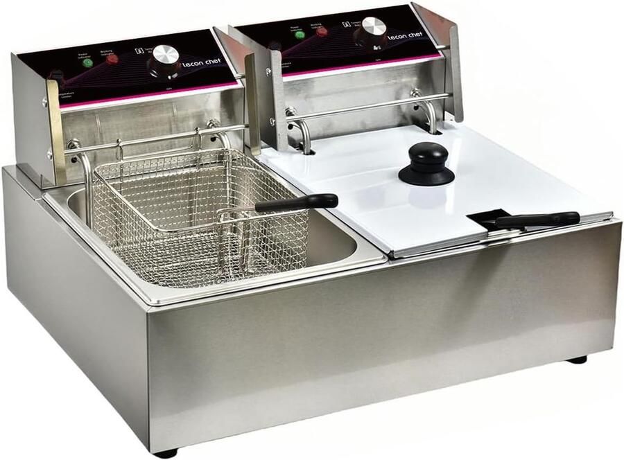 Friteuse Roestvrij Staal 6L Instelbare Thermostaat met Zeef Voor Thuis en Commercieel Gebruik