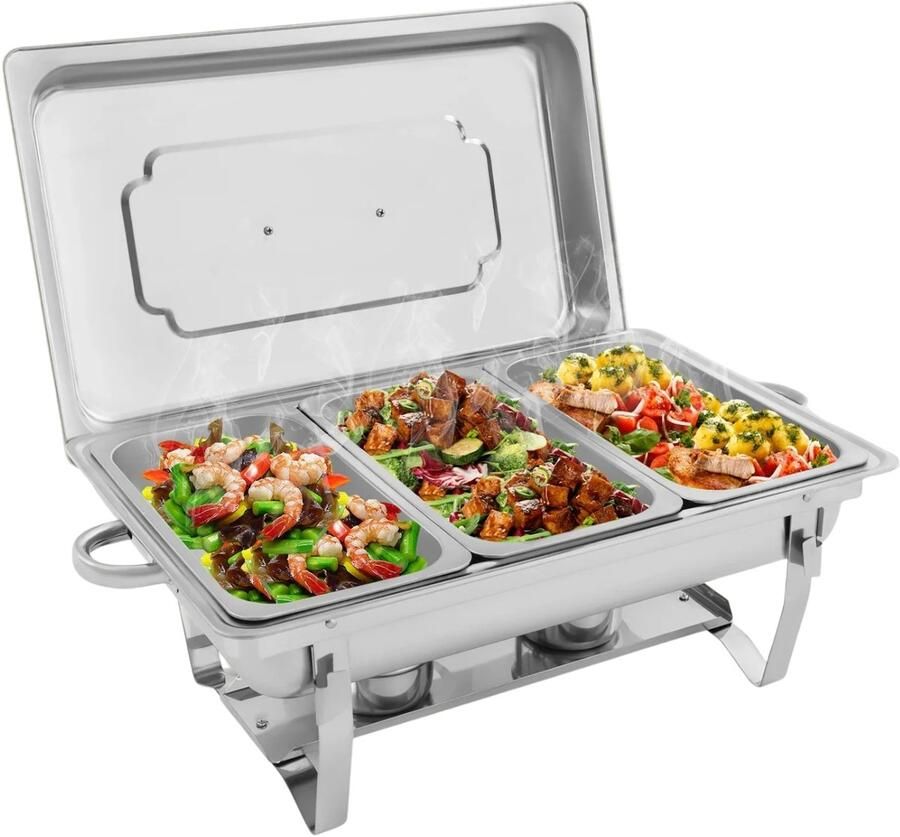Fubzz Chafing Dish Buffet Set RVS 410 Warmhoudbak 3 Compartimenten 63 5x35 5x32cm Voor Buffet Feest En Catering Duurzaam En Stijlvol