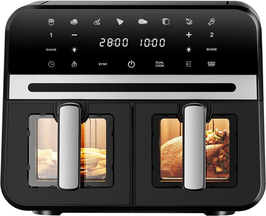 Fukstern Airfryer Pro SYNC Technologie voor perfecte maaltijden 2x 5L Manden 2500W 8 Programma's Zwart