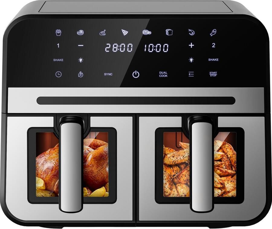 Fukstern Airfryer XXL – Dubbele Airfryer met SYNC Technologie – 2×5L Dual-Zone Manden – 2500W – Geschikt voor 6 Personen – 8 Programma s – Zilver - Foto 1