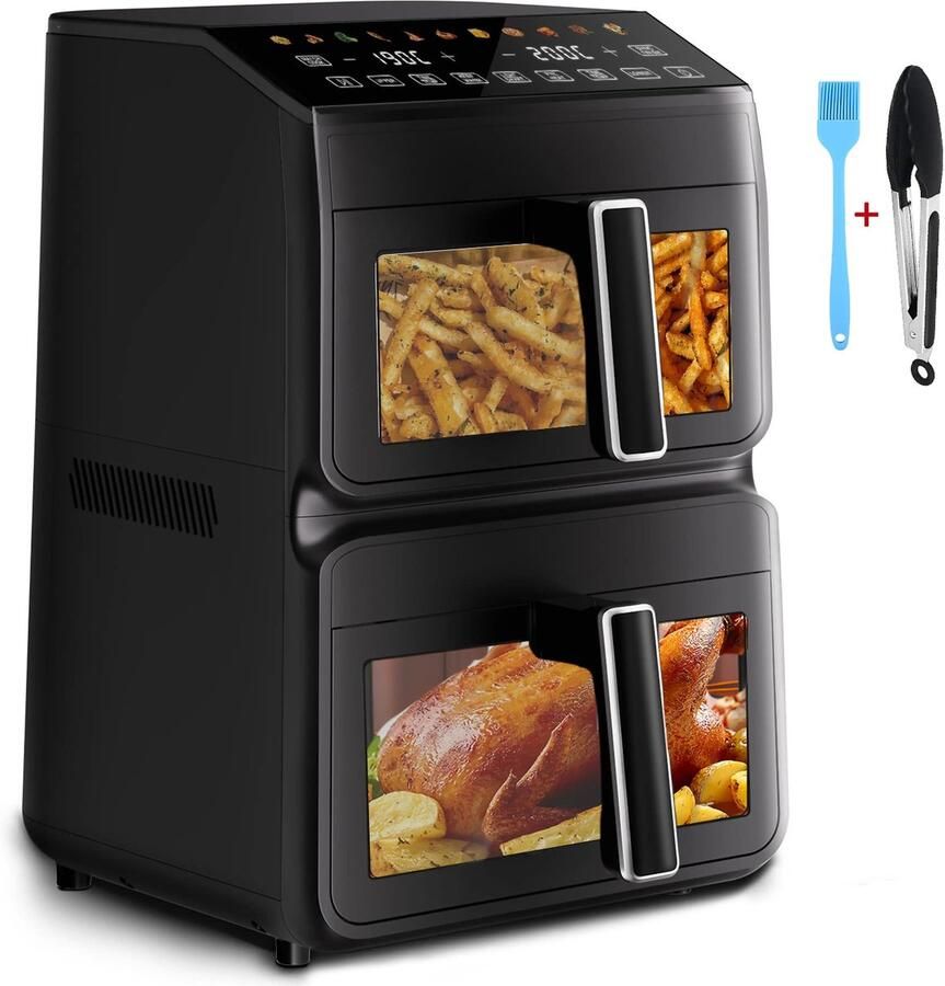 Fukstern Airfryer XXL 11L – Dubbele Airfryer met 2 Onafhankelijke Manden – 3000W – Kijkvenster – 11 Automatische Programma's – 80-200°C – Zwart - Foto 2