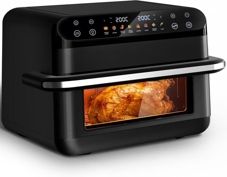 Fukstern Airfryer XXL 11L – Grote Airfryer met Flexibele Basket Uitneembare Scheidingswand & Kijkvenster – Touchscreen – Onafhankelijke Temperatuurregeling – 2600W – 8 Programma's – PFAS-vrije Metalen Anti-aanbakmand – Zwart - Foto 2