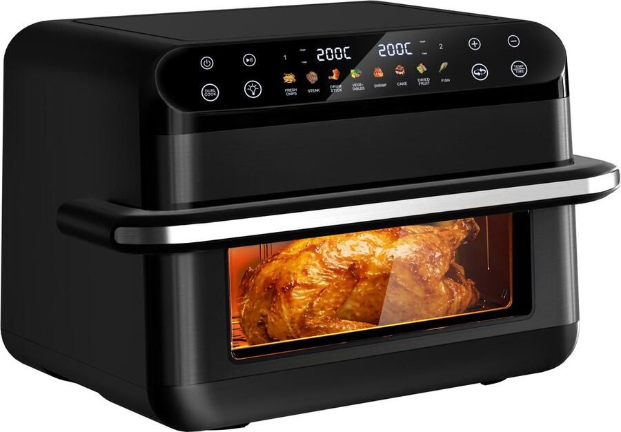 Fukstern Airfryer XXL 11L – Grote Airfryer met Flexibele Basket Uitneembare Scheidingswand & Kijkvenster – Touchscreen – Onafhankelijke Temperatuurregeling – 2600W – 8 Programma's – PFAS-vrije Metalen Anti-aanbakmand – Zwart - Foto 3