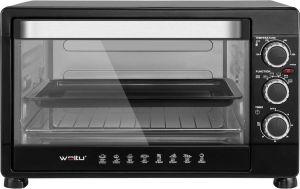 Furnibella Mini-Oven 32 Liter met timer Uitneembare Kruimellade 100-250 ℃ 1600W Mini-Oven voor Pizzabrood Kippenvleugels Zwart