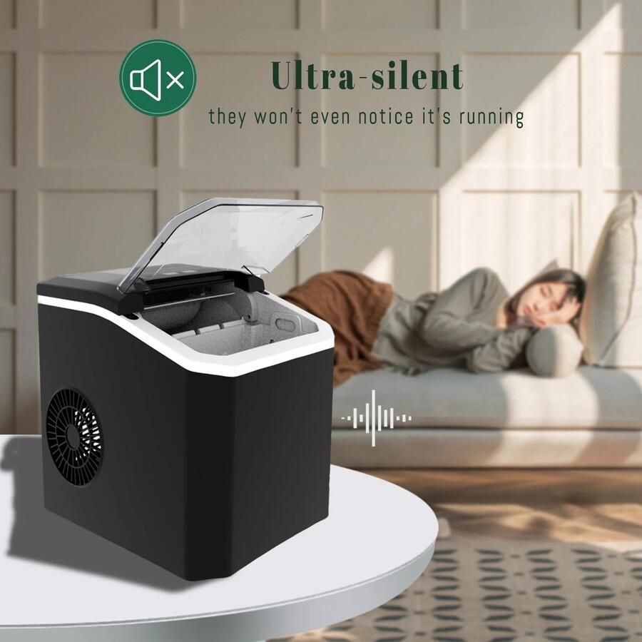 Fytura Elektrische IJsblokjesmachine – Professioneel & Draagbaar – Automatisch Kogelvormig IJs – Familiebar & Thuisgebruik – Zelfreinigend – 12 kg dag – 1 3L Watertank- zwart