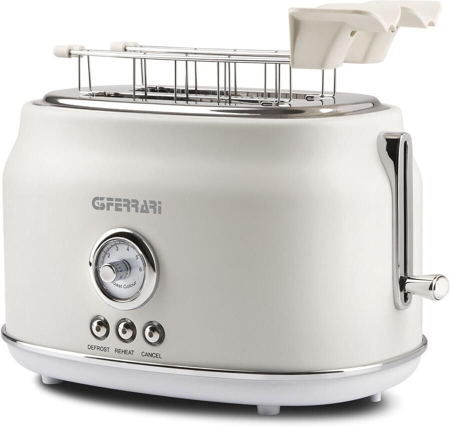 G3 Ferrari Artista White– Broodrooster 685-815W – Ontdooifunctie – Opwarmfunctie – Timer – Kruimellade – RVS Tangen
