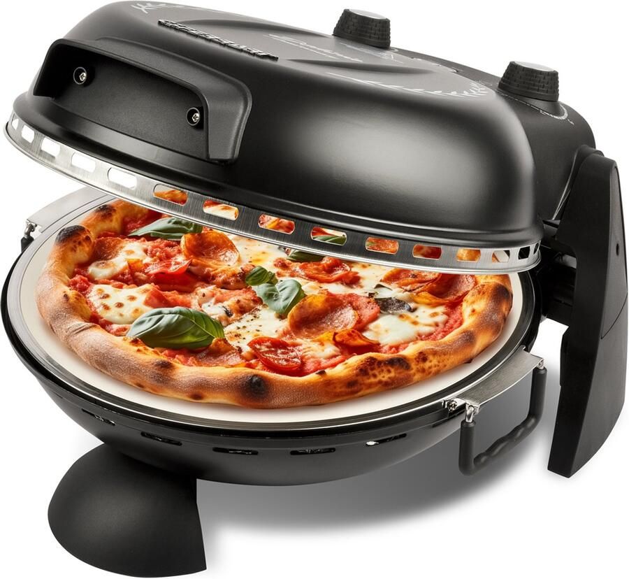 G3 Ferrari Delizia Anniversary Pizza Oven – Elektrische Pizza Maker 1200W – Tot 400°C – Met Pizzasteen Ø31 cm – Timer – Special Edition Design – Compacte Steenoven voor Thuis Pizza Bakken