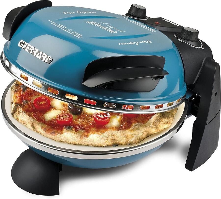 G3 Ferrari Delizia Blue Pizza Oven – Elektrische Pizza Maker 1200W – Tot 400°C – Met Pizzasteen Ø31 cm – Timer – Compacte Steenoven voor Thuis Pizza Bakken – Blauw
