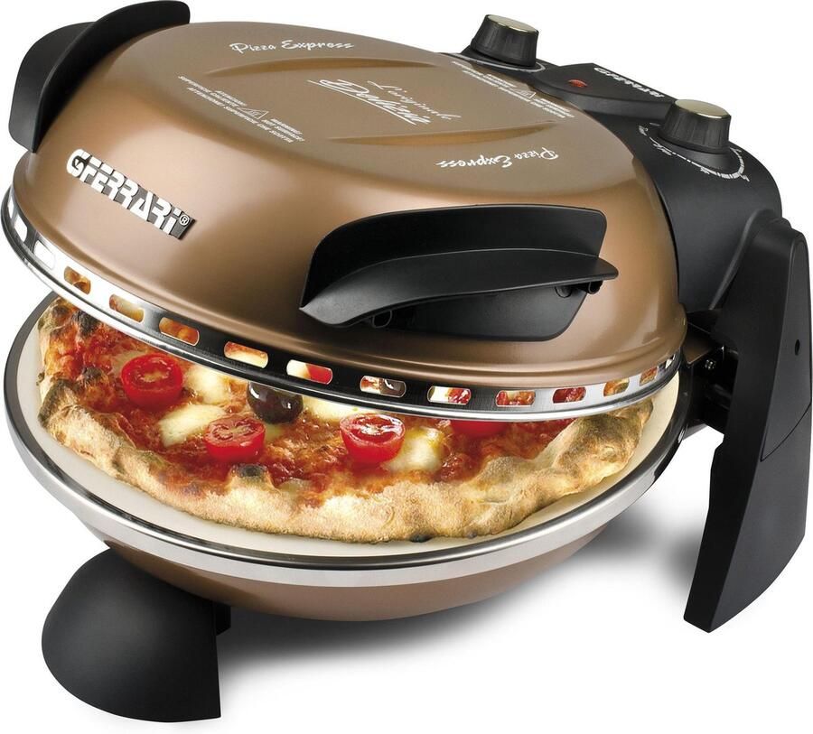 G3 Ferrari Delizia Copper Pizza Oven – Elektrische Pizza Maker 1200W – Tot 400°C – Met Pizzasteen Ø31 cm – Timer – Compacte Steenoven voor Thuis Pizza Bakken – Koper