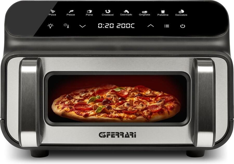 G3 Ferrari Friggisano BBQ – Airfryer & Grill 10L – 2000W – 50-230°C – 8 Programma s – Digitale Display – Met Grillrooster Airfryer Tray en Ronde Bakvorm