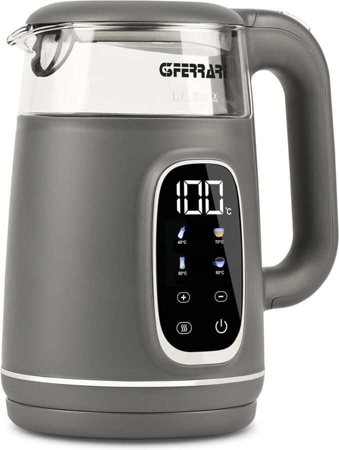 G3 Ferrari Tisaniere Glass – Waterkoker 1 7L 2200W – Instelbare Temperatuur 40-100°C – 4 Programma s – Warmhoudfunctie 2 uur – LED Display – Glas RVS