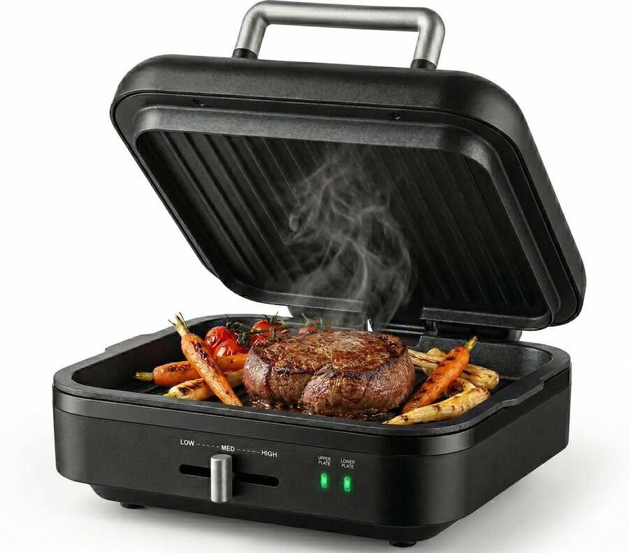 Gadgy Premium Express Grill – 3-in-1 Contactgrill Tafelgrill & Paninimaker – 1400W – Met Uitneembare Antiaanbakplaat en 180° Draaimechanisme – Temperatuurregelaar – Vetarm Grillen - Foto 2