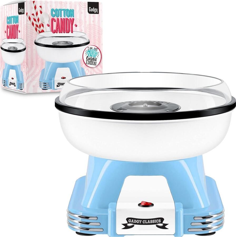 Gadgy Suikerspinmachine Retro Blauw Met 10 Stokjes en Maatlepel Suikerspinmakers Snoep Kinderfeestje