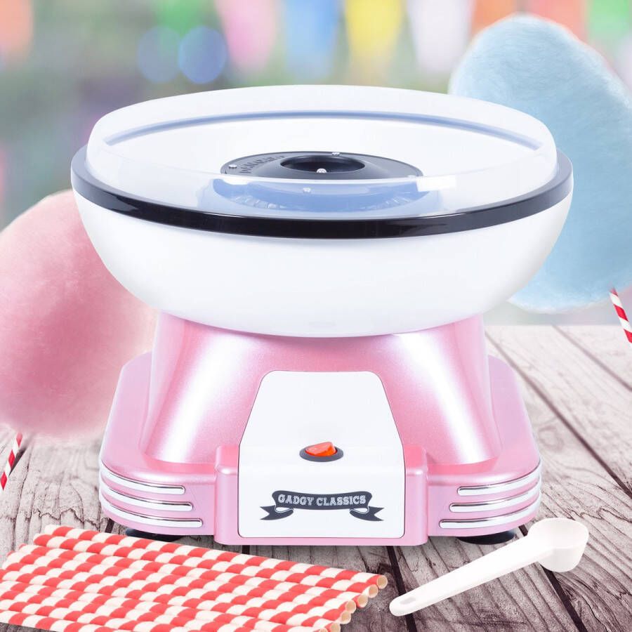 Gadgy Suikerspinmachine Retro Roze met 10 Stokjes en Maatlepel Suikerspinmakers Snoep Kinderfeestje Suikerspin Suiker Cotton Candy