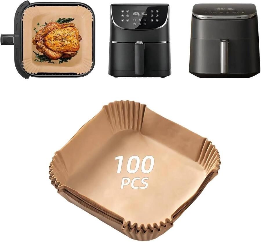 GADITIEK 100 stuks Airfryer Bakpapier Accessoires voor heteluchtfriteuse COSORI 5 5L 6L Turboblaze Airfryer XXL Cosori Heteluchtfriteuse Accessoires Bakpapier voor NINJA COSORI CAF-DC601-KEU Cp158-AF