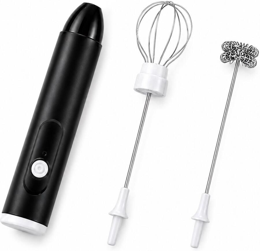 GARMEE Draadloze Melkopschuimer en Garde Melkopschuimer Electrisch Melkopschuimers Mixer Elektrisch Op Accu 2 Kloppers Melkopschuimer Handmatig Melkklopper Melk Opschuimer Zwart