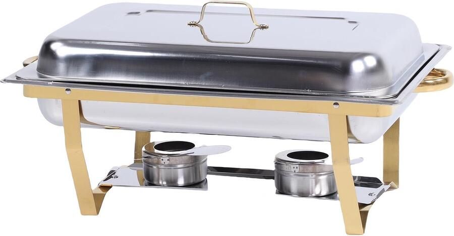 GARRYFIZH RVS Rechthoekige Chafing Dish Buffetset Goudkleurige Warmhoudschaal 65 × 32 × 36 cm met Alcoholbranders Catering Buffetverwarmer voor Feesten Bruiloften & Hotels