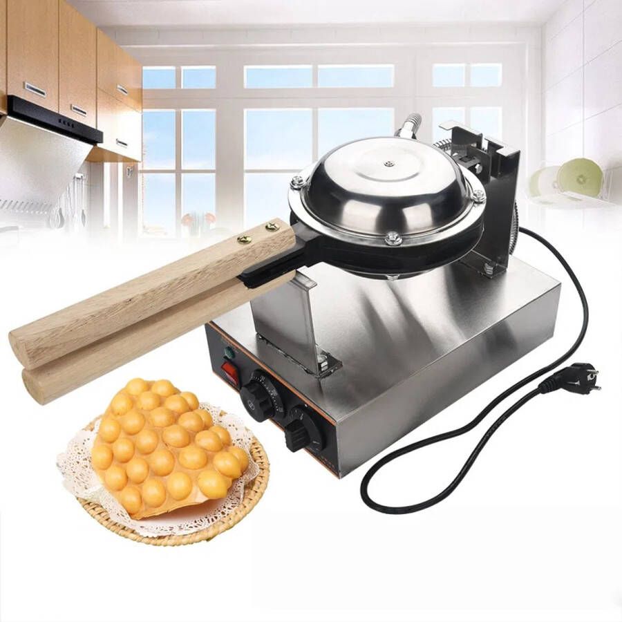 GARRYFIZH Professioneel Bubbelwafelijzer – Hong Kong Eierwafel Maker van RVS – 220V – Met Houten Handvat Timer & Temperatuurregeling – Commerciële Wafelmachine