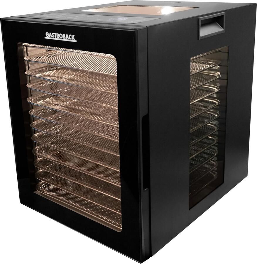 Gastroback #46605 Design-vochtigheidsregelaar Vision Pro met grote panoramavensters modern roestvrijstalen ontwerp 10 programma's 12 niveaus 850 watt zwart