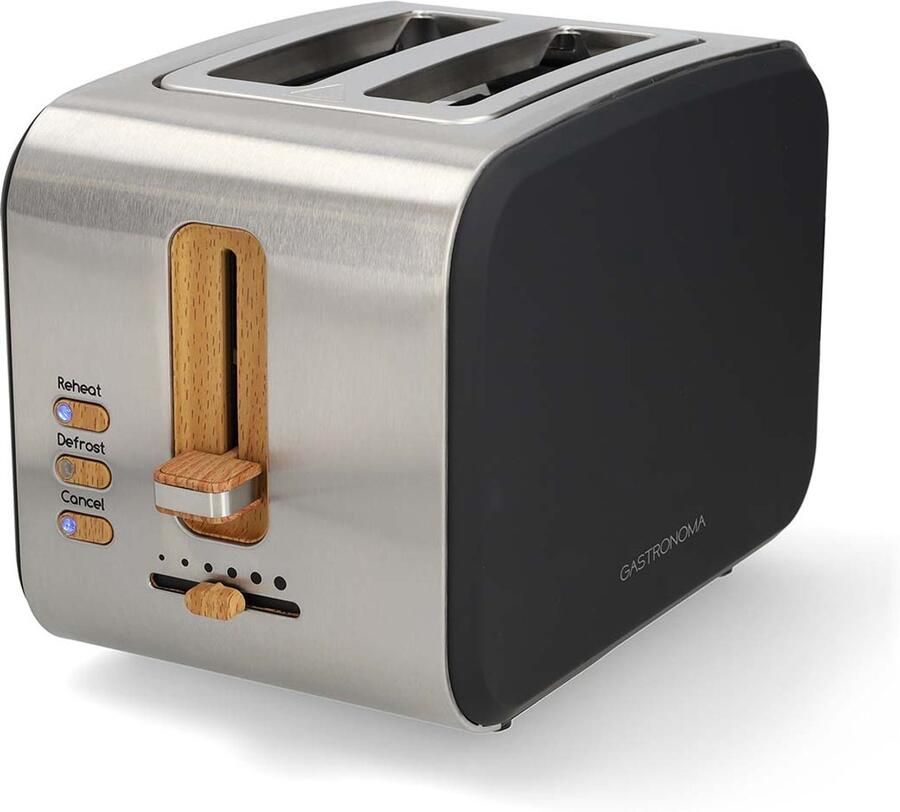 Gastronoma 18140005 2-kleps broodrooster met soft-touch afwerking en ontdooifunctie 6 bruiningsstanden en 900W Zwart