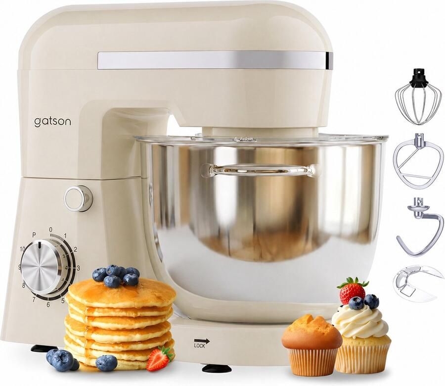Gatson 1500W Keukenmachine 10 Snelheden 5L Mengkom Dubbele Handvat Keukenrobot Keukenmixer Foodprocessor 1500W