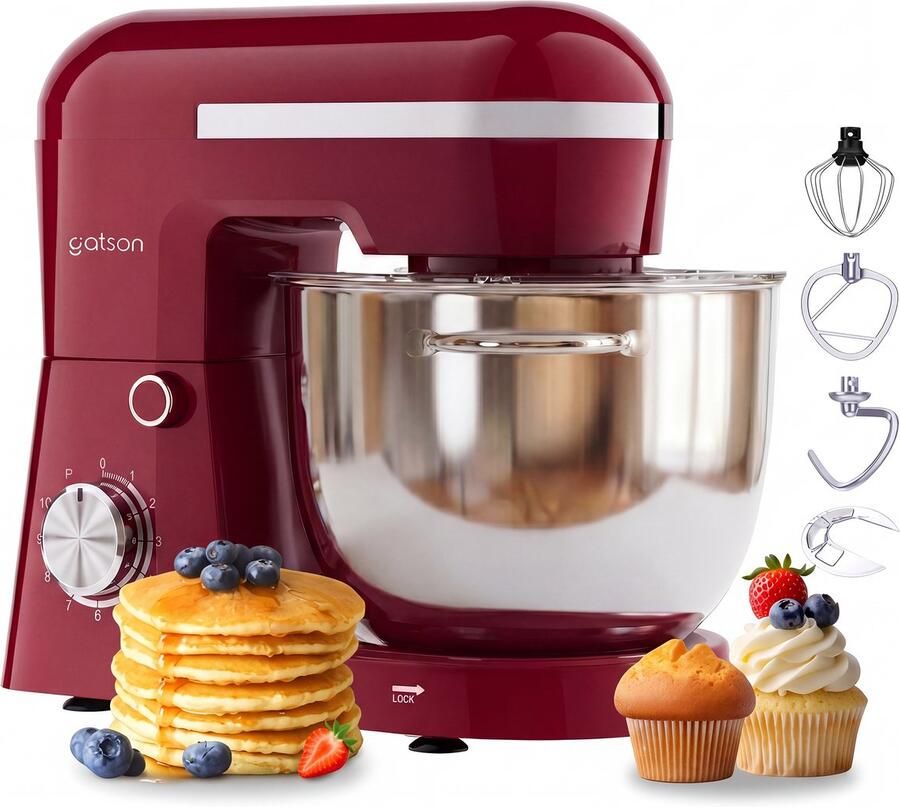 Gatson 1500W Keukenmachine 10 Snelheden 5L Mengkom Dubbele Handvat Keukenrobot Keukenmixer Foodprocessor 1500W