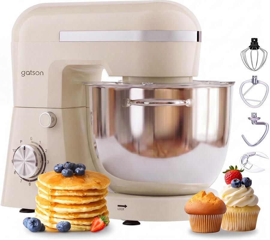Gatson 1500W Keukenmachine 10 Snelheden 5L Mengkom Dubbele Handvat Keukenrobot Keukenmixer Foodprocessor 1500W