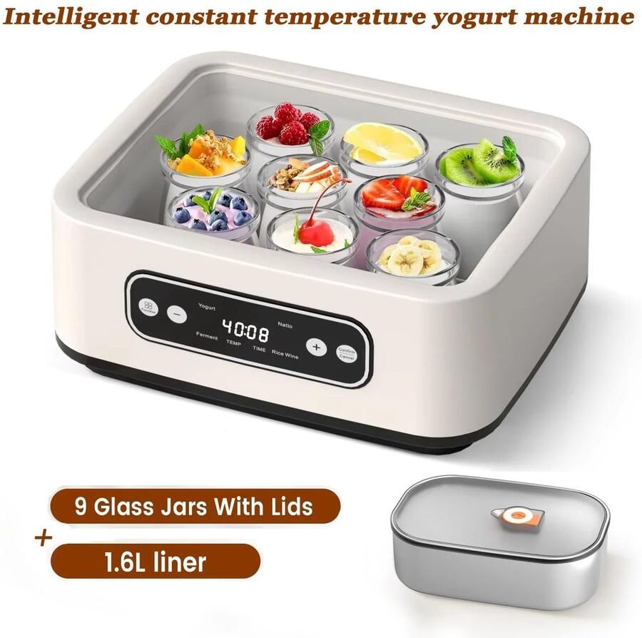 Geargalaxy Yoghurtmaker Yoghurtautomaat Fermentatiemachine Gistingsmachine Yoghurtmaker Keukenfermenter Met Timer Wit