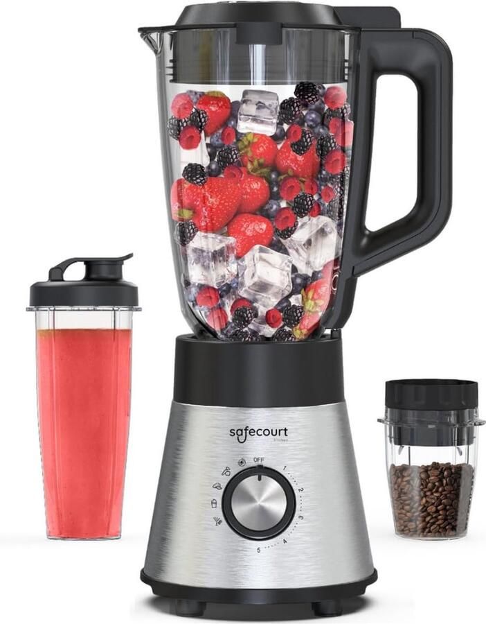 Geen Mark Blender 1300W – 5 Programma s – 1 5L Glazen Kan – Smoothie Maker – Sportbeker – Koffiemolen