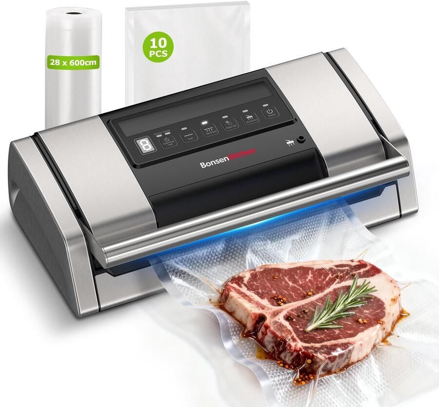 Geen Mark Vacuümmachine – 125 W – 15 l min – Snelle Vacuümfunctie – Ingebouwde Foliesnijder – Inclusief Vacuümzakken