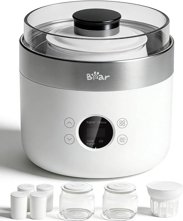 Geen Mark Yoghurtmaker met 2 glazen bakken multifunctionele yoghurtmachine voor Griekse yoghurt en kaas 4 programma's LED display 2L capaciteit