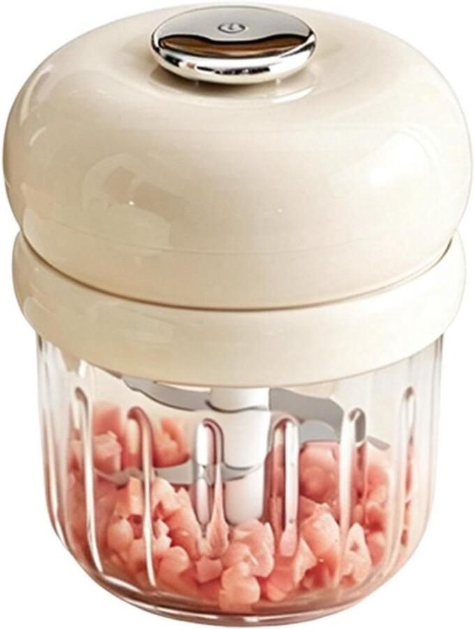 Geen merk Electric Meat Grinder Garlic Chopper Mini Kitchen Grinder Suitable for Vegetables Onions Meat and Garlic Ideal for Home and Camping Use Beige