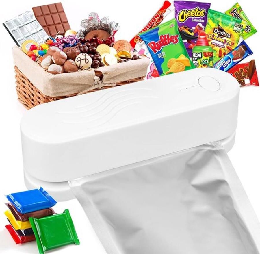 Geen merk Oplaadbare mini-foliesealer – Draagbare sealer met 3 temperatuurstanden; geschikt voor kleine zakjes snacks en meer (handmodel met lange steel)