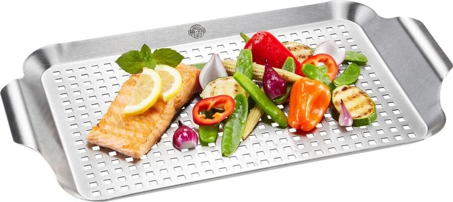 GEFU BBQ Grillpan – 43 x 25 cm – RVS Barbecuepan – Geperforeerd – Vaatwasserbestendig