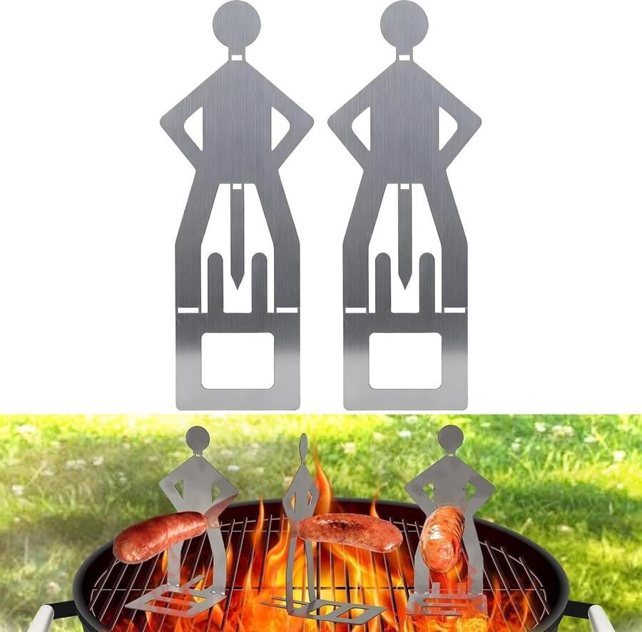 Gegrilde Worsthouder Roestvrij Staal 20.5 x 7.5 cm Hotdoghouder met Grappige Figuren Voor Barbecue Fans