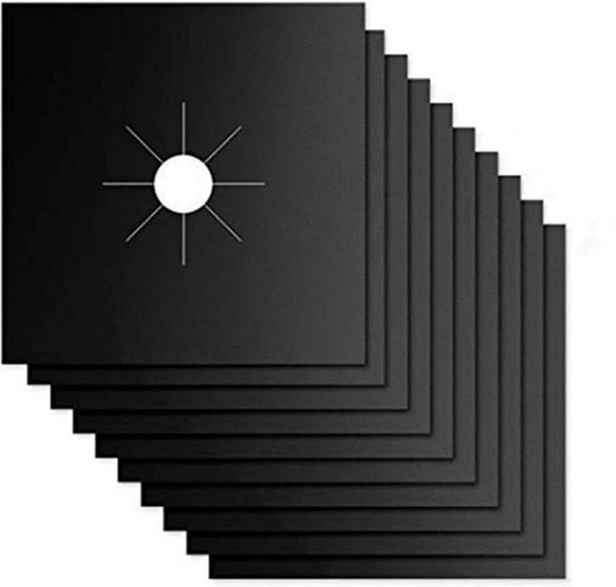 GelldG 10 stuks Fornuisbeschermers Herbruikbaar Gasfornuisbeschermer Hittebestendig Vlekbestendig Gemakkelijk schoon te maken Geschikt voor alle soorten gasfornuizen 27x27 cm Zwart