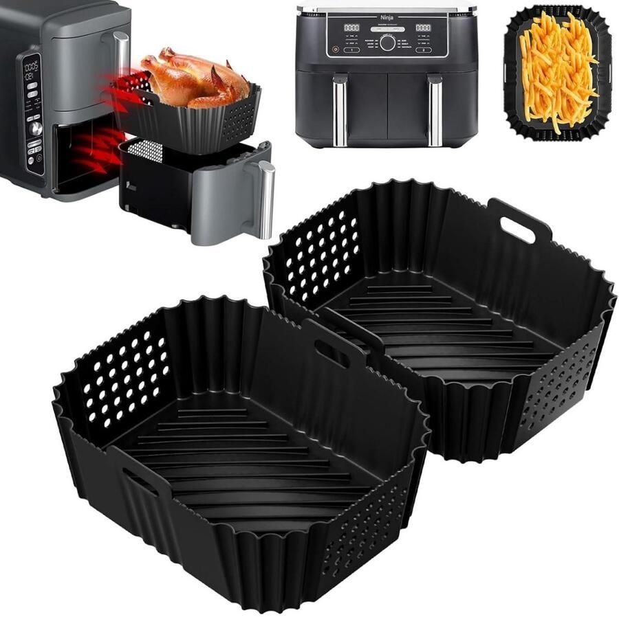 GelldG 2 stuks Airfryervormpjes Siliconen Keukengerei Geschikt voor Ninja Dual-Layer XL Airfryer SL400EU Geschikt voor Foodi Max Dual-Layer 9.5L AF400EU en AF300EU 7.5L