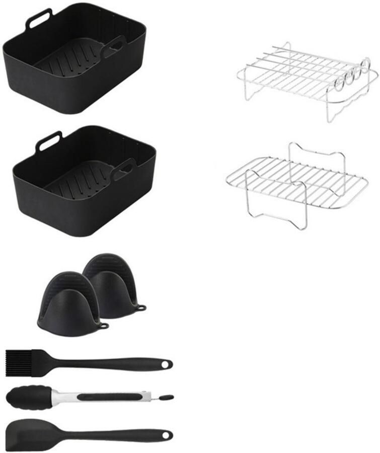 GelldG Accessoires voor airfryer Frituurpanaccessoires Accessoires voor heteluchtfriteuses Geschikt voor Ninja Foodi AF400EU AF300EU 9 5L en andere airfryers met twee temperatuurzones BPA-vrij Siliconen bakplaat 9-delige set