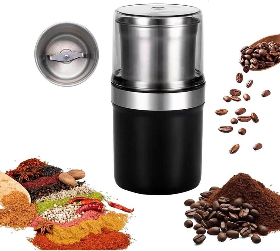 GelldG Elektrische koffiemolen Met uitneembare maalbeker van roestvrij staal 200W Koffiebohnenmolen met 100g Capaciteit Oververhittingbeveiliging en Automatische Uitschakeling na 6 Min Geschikt voor Koffie Kruiden Noten en Granen