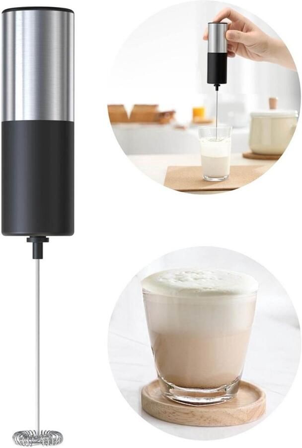 GelldG Elektrische melkopschuimer – Handzame melkopschuimer – Mini-koffiemixer – Snoerloos werkt op batterijen – Geen stopcontact nodig – Draagbaar voor op de camping – Roestvrij staal