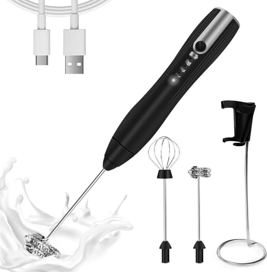 GelldG Elektrische Melkopschuimer Melkschuimer met 3 Snelheden USB Oplaadbaar Uniform Mengen Eenvoudig Schoon te Maken Geschikt voor Melk Matcha en Eieren RVS 30x3cm