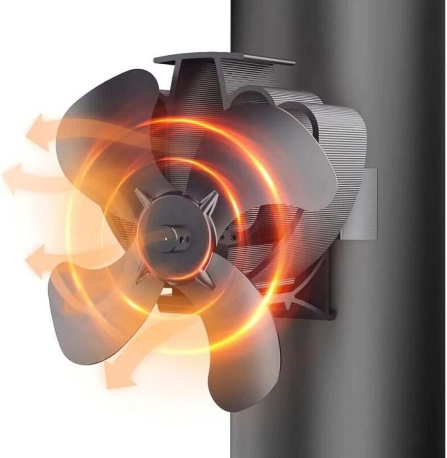 GelldG Haardventilator Geen elektriciteit nodig Met verbeterde luchtstroomdeflector Stille haardventilator Geschikt voor houtkachels open haarden ovens brandhout en schoorstenen Inclusief 1 reservering Zwart