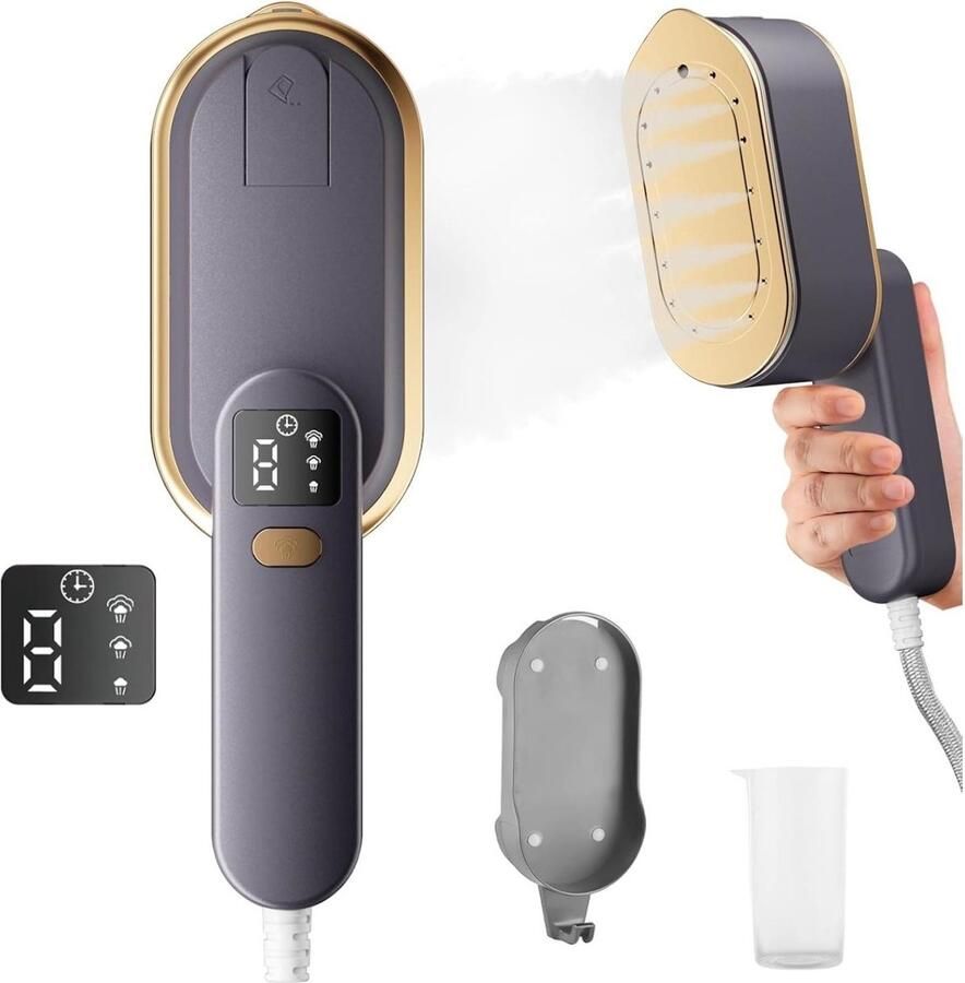GelldG Reisestoomstrijkijzer Handheld Stoomstrijkijzer met LCD-scherm 2000W 3 Dampstanden 10s Snel Opwarmen Geschikt voor Kleding en Gordijnen 16.5x7.5x10cm Plastic 180° Draaibare Handgreep