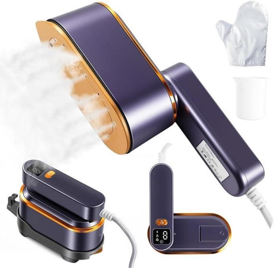 GelldG Reisstomerij Handheld Stomerij voor Kleding Opvouwbare Mini Stomerij 22x9 5x12 5cm 2000W 3 Stoomstanden LCD Display 10s Snel Opwarmen Geschikt voor Reizen en Dagelijks Gebruik Kunststof