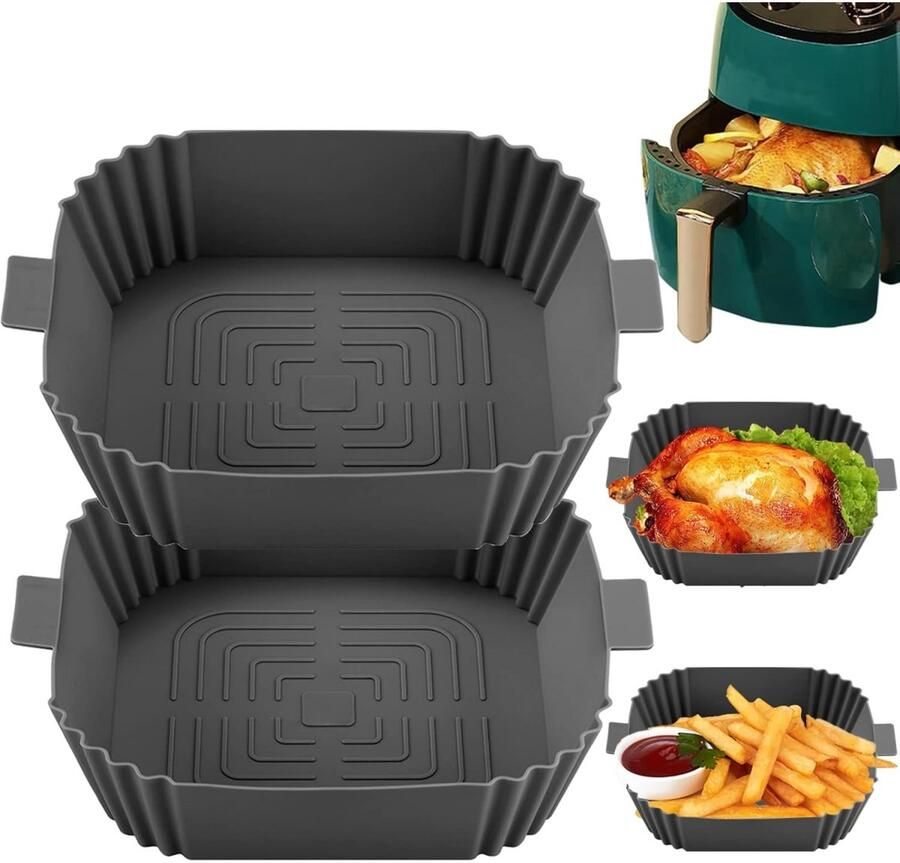 GelldG Siliconen bakvormen geschikt voor airfryers 2-pack Siliconen bakplaten geschikt voor airfryers Bakpapier uitsparingen Airfryer accessoires Siliconen airfryer accessoires Siliconen binnenpan accessoires